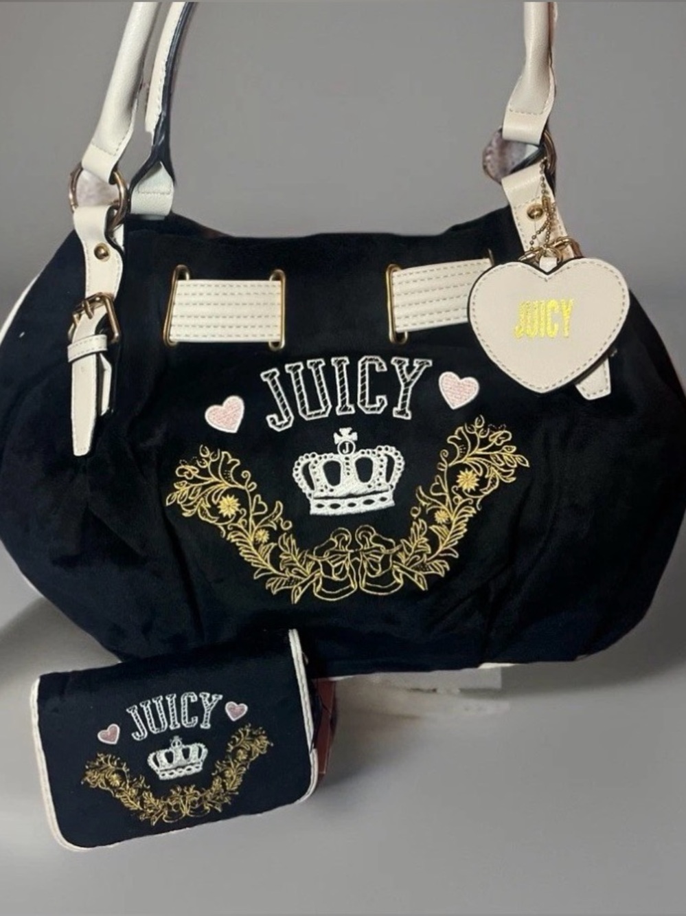 Juicy Couture Retro Y2K Chic Black Tote With Wallet Velour Both NWT